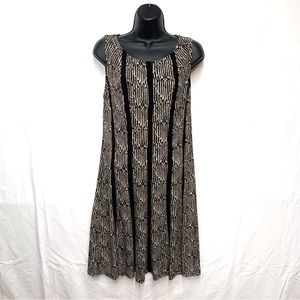 Connected Apparel Black Stripped & Brown Printed Sleeveless Dress